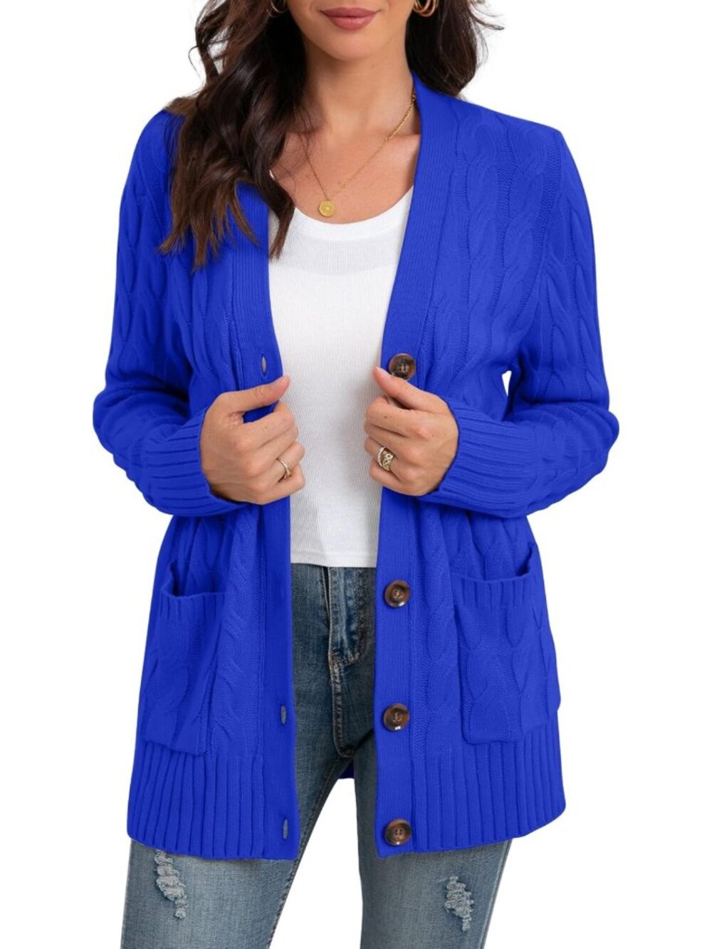 Cozy Women's Long Sleeve Cable Knit Cardigan Sweater with Pockets - 2026 Style